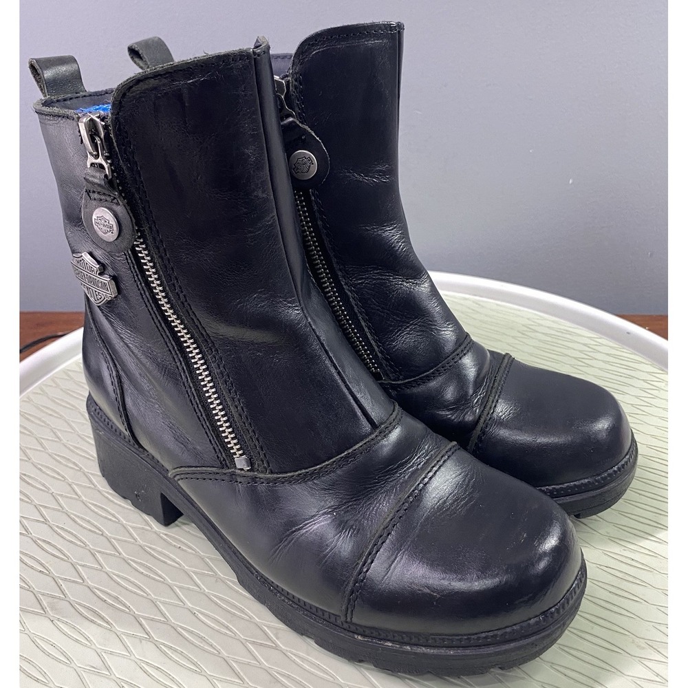 Harley Davidson Women's Amherst Leather Black Biker Motorcycle‎ Riding Boots 7M